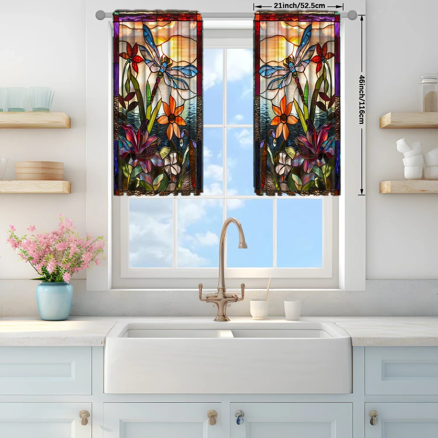 2pcs Stained Glass Dragonfly Printed Curtain - Artistic Home Decoration Curtains, All Season Decorative Curtains 3