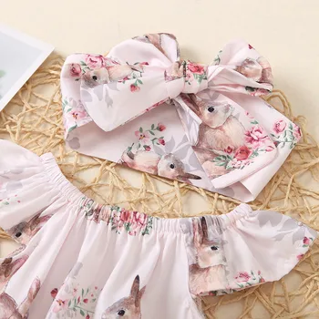 0-24 Months Baby Girls Jumpsuits Easter Costume Outfits Bunny Printed Bodysuit+Headband Fashion Infant Suit Summer Girl Clothing 3