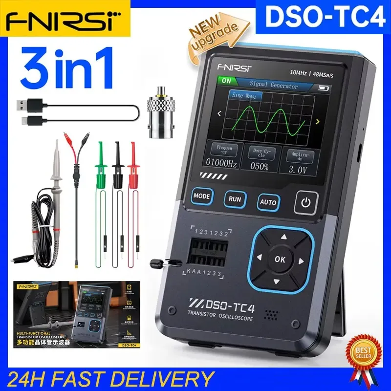 FNIRSI DSO-TC4 Upgrade 3 in 1 Digital Oscilloscope 10MHz 48Ms/s Transistor Tester Electronics Component Tester USB Charger Tools digital oscilloscope transistor tester