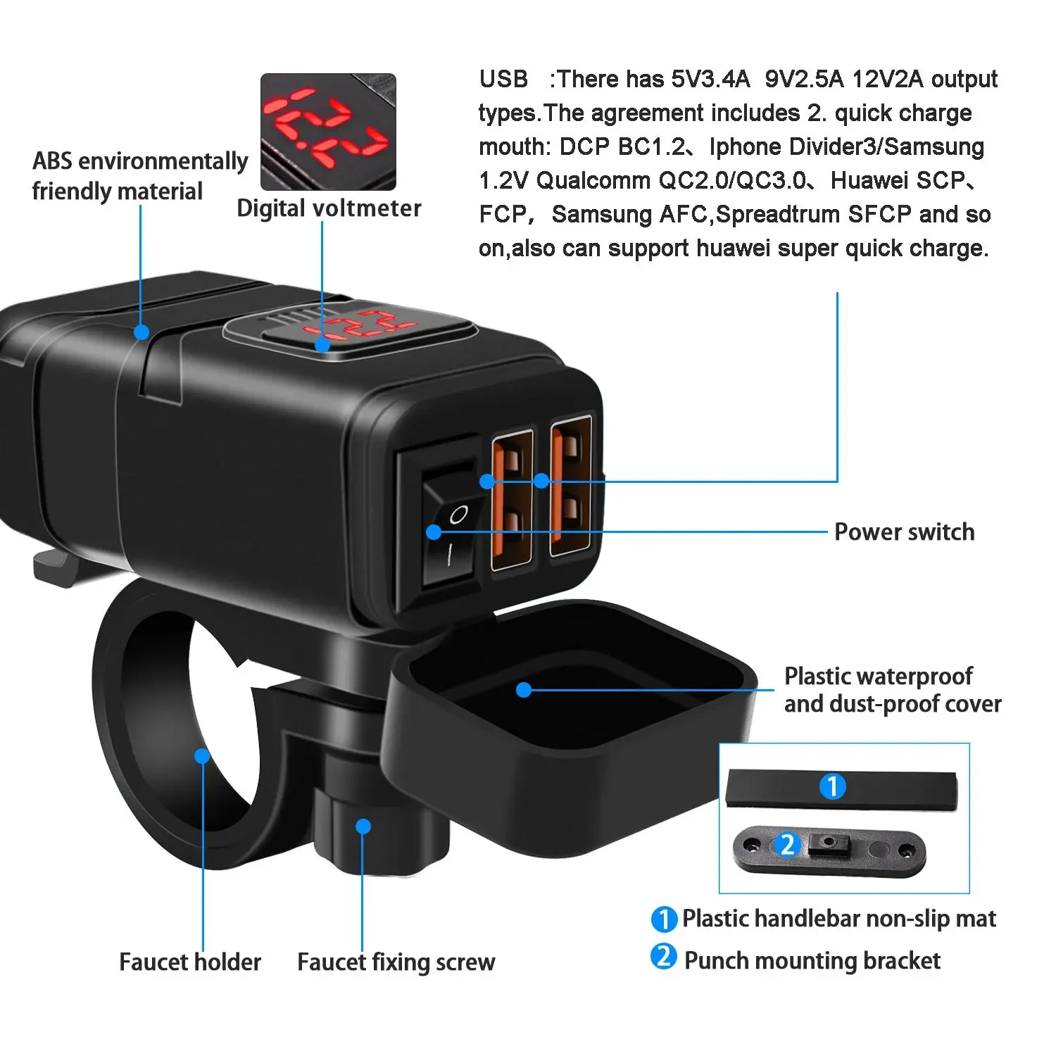 RapidCharge 12V USB Power Adapter for Motorcycles - Digital Charging Solution for Motorbike Accessories