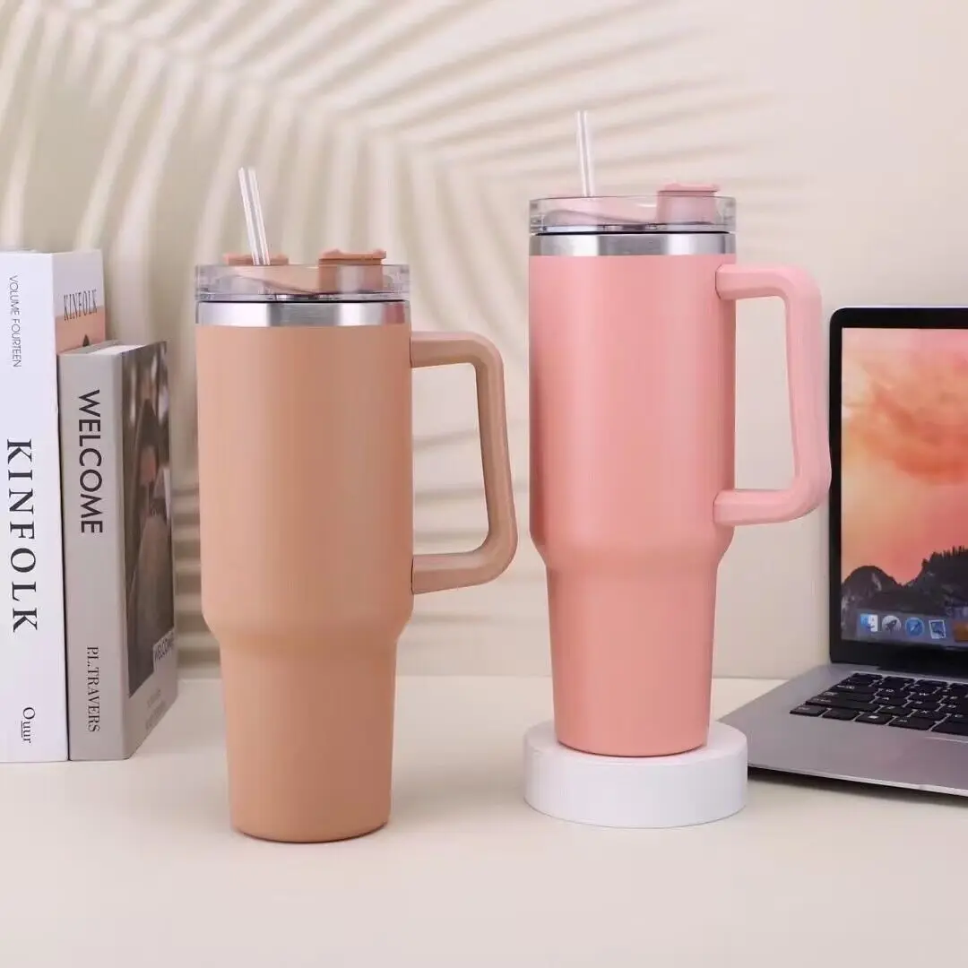 Cafe Insulated Tumbler Straw Stainless Steel Coffee Termos Cup In-Car Vacuum Flasks Portable Water Bottle 40oz Mug With Handle 6 S861264f951354def947e48246c89b263P