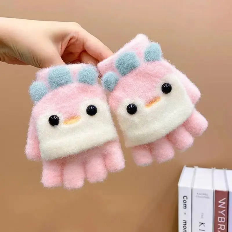Kids Cartoon Flip Gloves Winter Thick Warm Boy Girl Half Finger Mittens Outdoor Windproof Children Writing Five Finger Gloves winter gloves ski gloves baby mittens leather gloves paw patrol gloves anti scratching gloves cat gloves halloween gloves children dance gloves girls satin gloves
