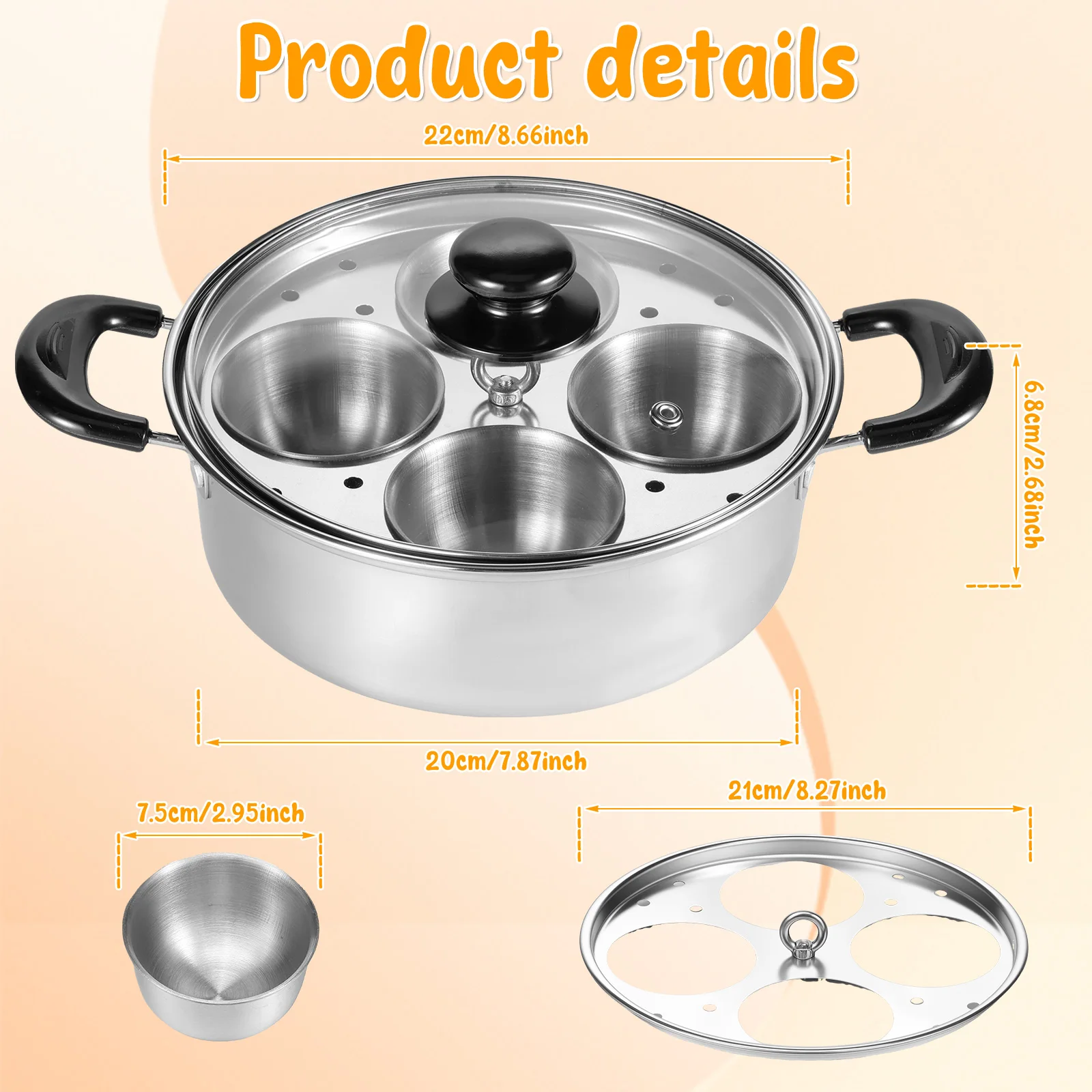 Egg Poacher Stainless Steel Poached Egg Maker Pot Poaching Pan with 4 Cups Multipurpose Stovetop Steamer Frying Pans