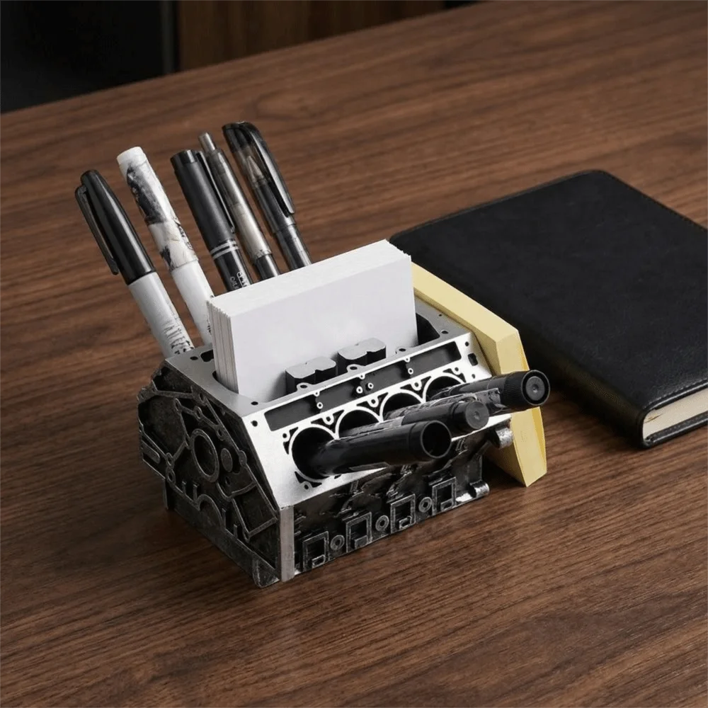 레진 엔진 모양 명함 홀더 블랙 대용량 엔진 블록 데스크 정리함 장 펜 홀더 자동차 애호가용