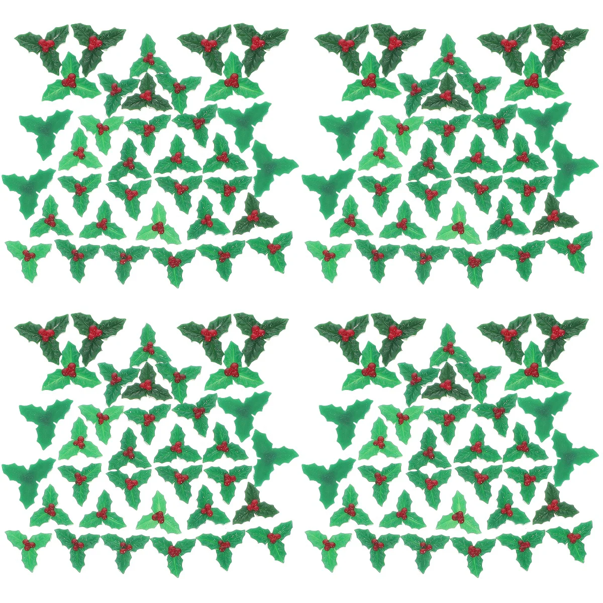 

120 pcs Holly Leaves Berries Ornaments Christmas Resin Decors DIY Crafts Accessories