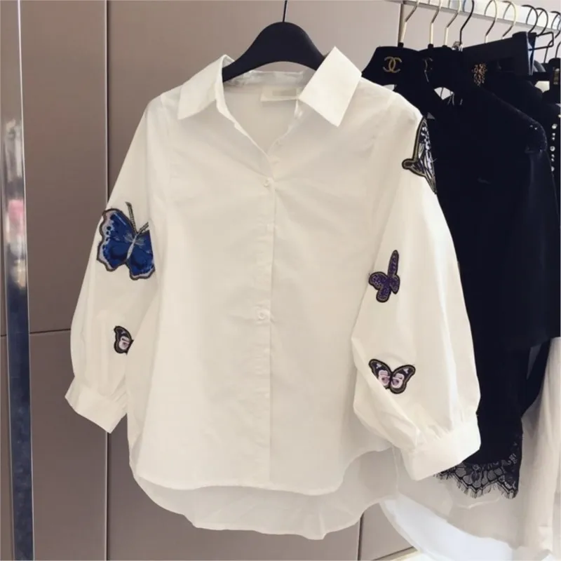 Butterfly Embroidered Loose-fit Shirt