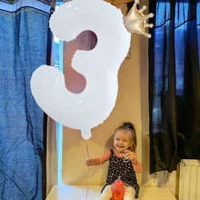 

1Set 30inch White Number Foil Boy Girl Birthday Balloon With Crown 0-9 Figures Balloons Wedding Birthday Party Decoration Ballon
