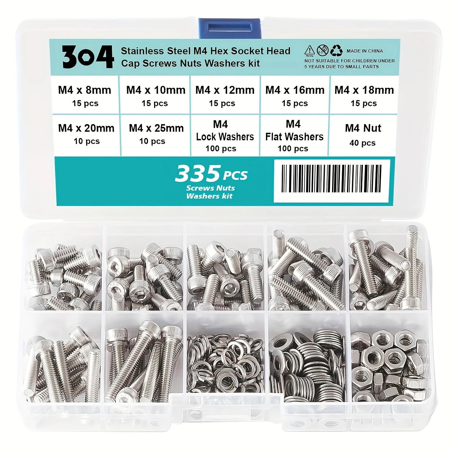 200 PCS M4 x 30mm/35mm/40mm/45mm/50mm, 335PCS M4 x8mm/x10mm/x12mm/x16mm/x18mm/x20mm/x25mm Hexagonal socket head metric screw