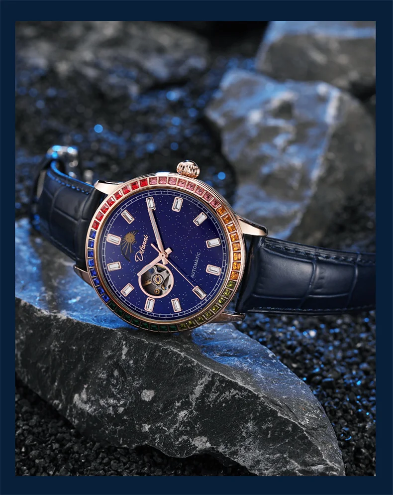 Skeleton Automatische Tourbillon Mechanische Herrenuhr 3Bar Wasserdicht Leuchtende Sonne Mond Sterne Neue Luxusuhr Reloj Hombre_voghion.com