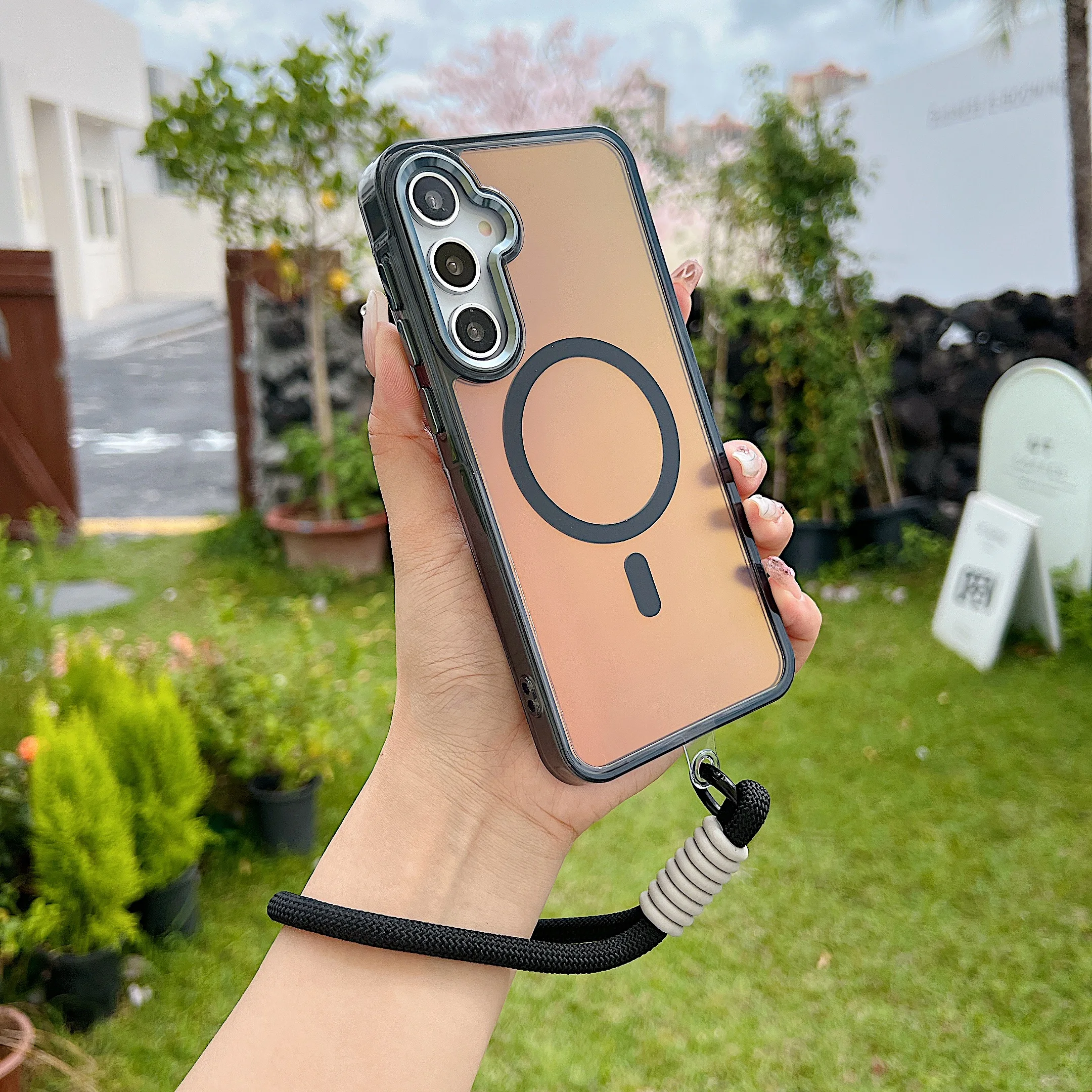 Stylish Gradient Magnetic Lanyard Shockproof Phone Case with Magsafe Compatibility