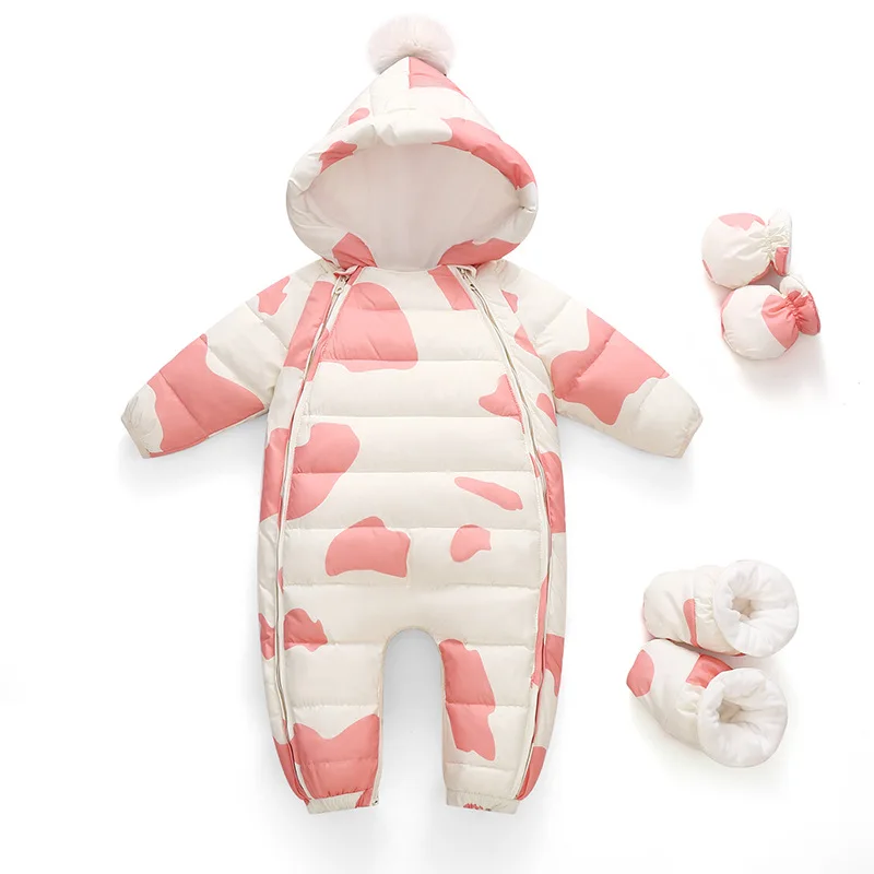 

Winter 0-24Month Baby Down Jacket One-piece Suit Newborn Thickened Hooded Wrap Boy Girl Baby Plush Cartoon Romper Climbing Suit