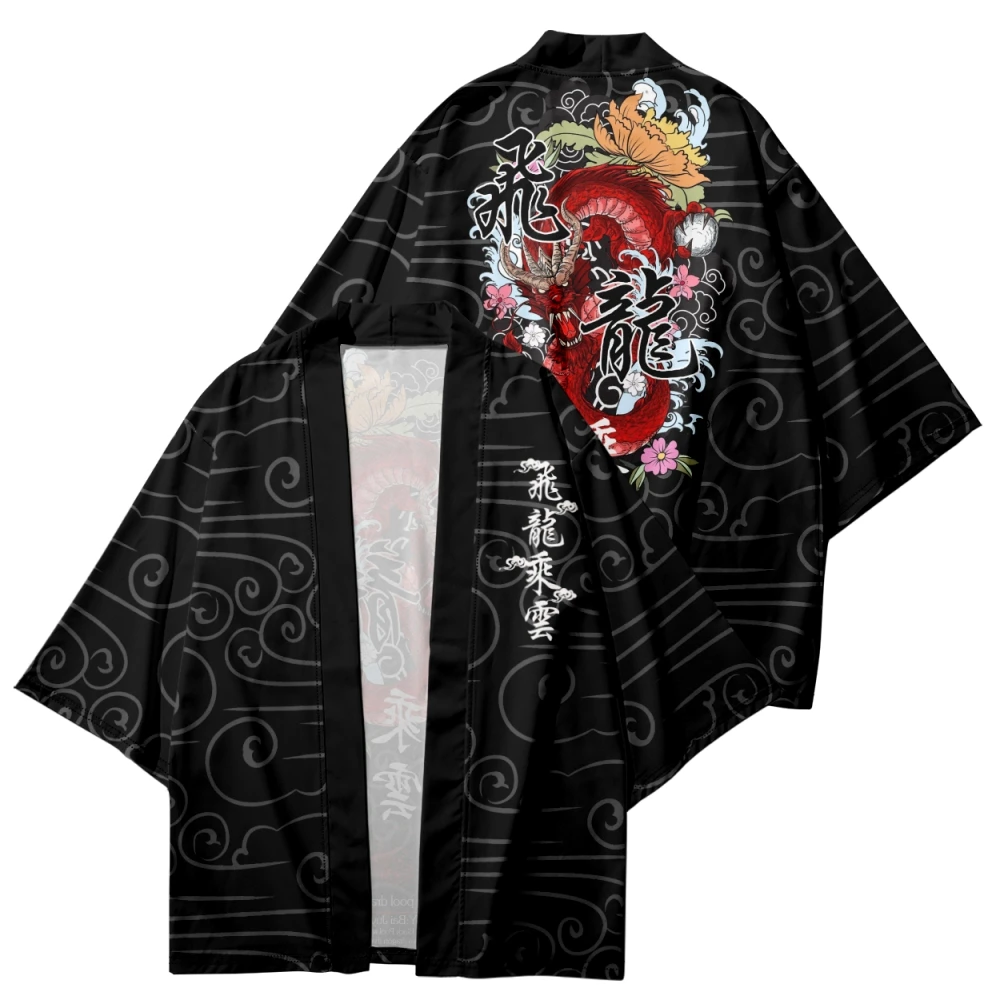 Men's Japanese Style Kimono Loose Cardigan Comfortable Daily Summer 3D Anime Dragon Print Shirt Top Oversized Yukata