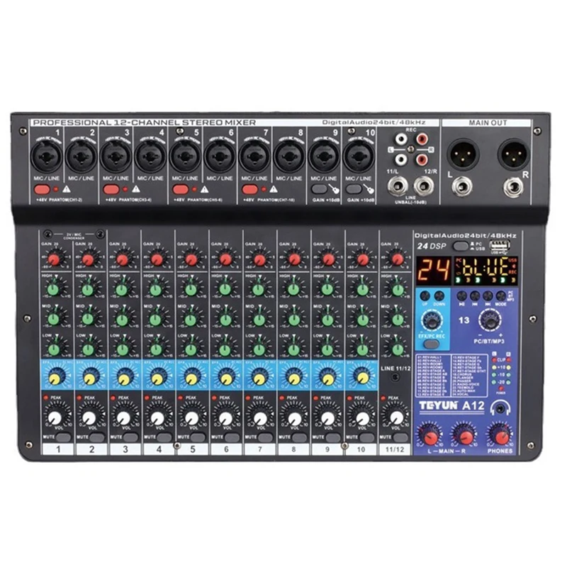 Hot AD-TEYUN 12 Channels Professional Portable Audio Interface Sound Card Console USB MIXER For Guitar Recording Studio