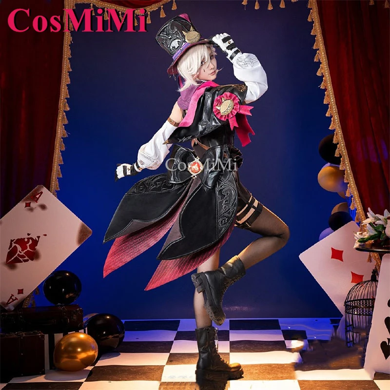 CosMiMi Lyney 코스프레 게임 원신 코스튬, 귀엽고 화려한 전투 유니폼, 카니발 파티 역할 놀이 의류 S-XL
