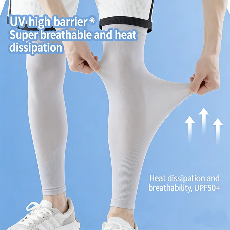Sommer-Kühlende Beinbezüge Atmungsaktiver Sonnenschutz Schnelltrocknende Lauf-Sport-Beinwärmer Anti-UV Elastische Eisseide Beinwärmer – Detail 2