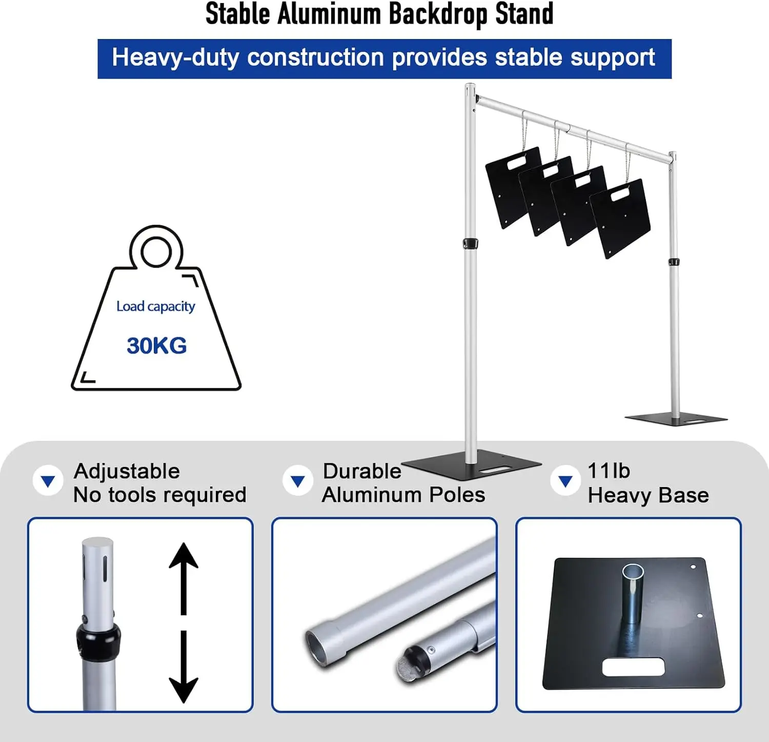 Double Crossbar Tube and Curtain Kit, Adjustable Mobile Backdrop Stand for Event Party and Wedding Decoration, 10*10ft