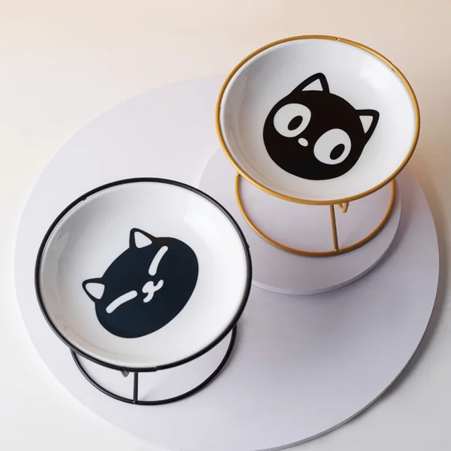 Pet Ceramic Bowl Cat Food Canned Tray with Stand 3