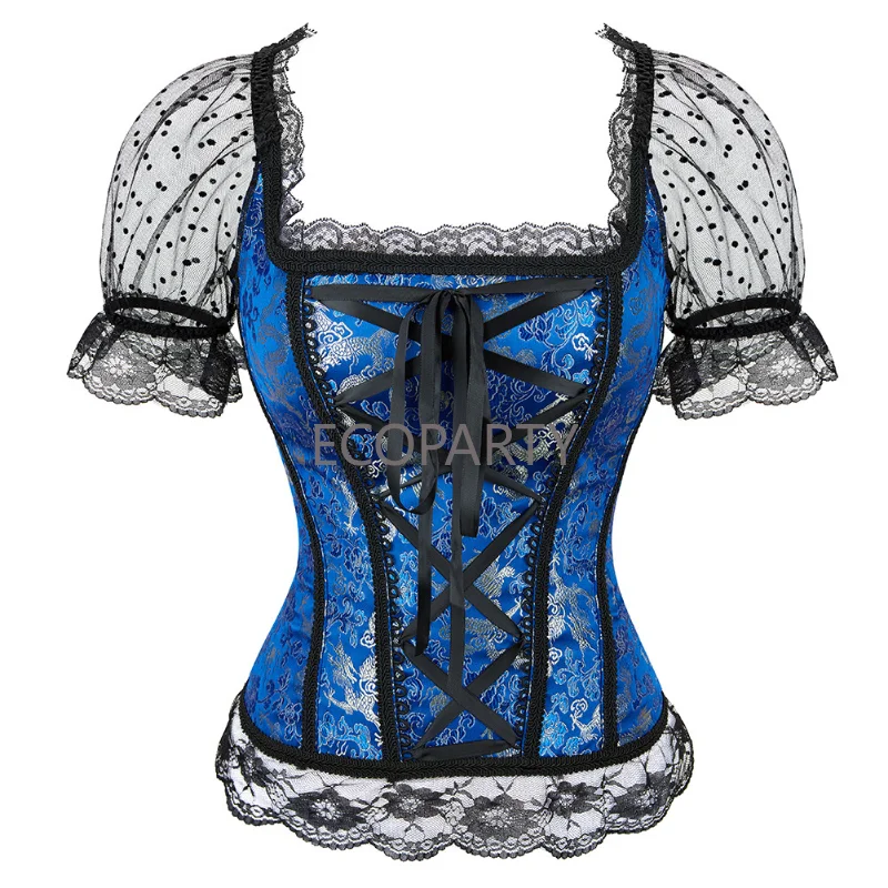 

Gothic Vintage Corset Top Body Shapewear Costumes Sexy Women Corset Lace Short Sleeve Trimmed Corsets and Bustiers Size XS-6XL