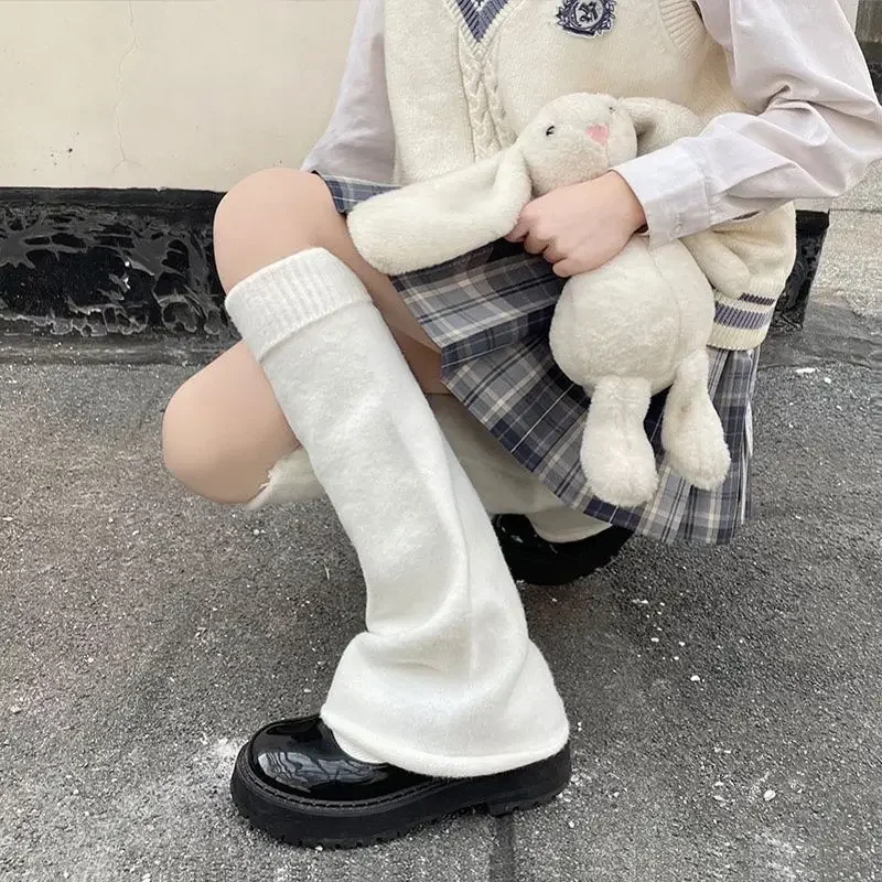 Lolita-Socken, niedlich, ausgestellt, gestrickt, lange Wärmer, Fußbedeckung, weiß, schwarz, Armwärmer, Bein, Kawai JK, Herbst, Wadengamaschen, süßer Beinwärmer – Detail 5
