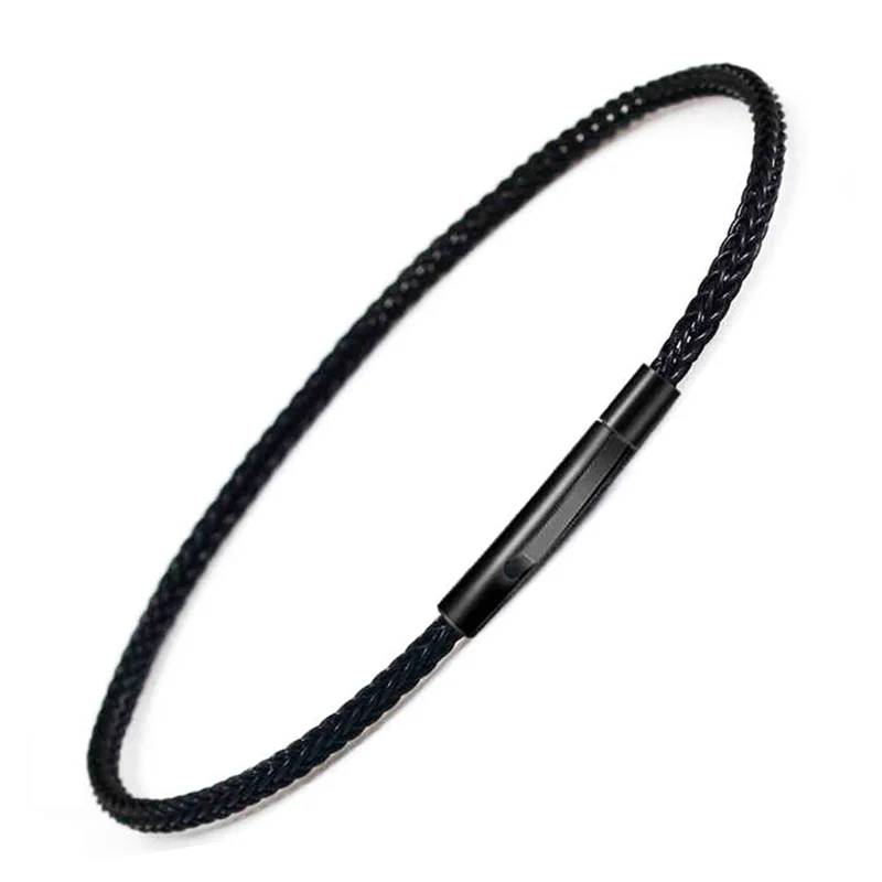 2mm 3mm Black Wrap Leather Braided Bracelet Steel Wire Bracelet Men Bangles Chain Link Male Charm Bracelet 16cm 18cm 20cm - Image 5