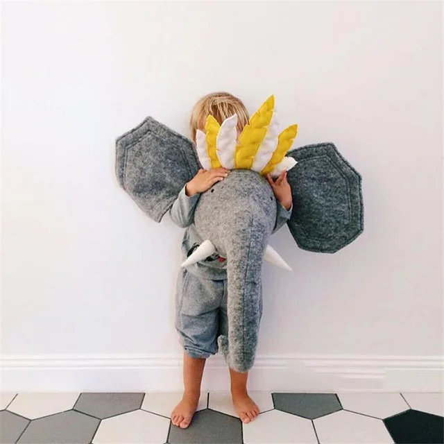 Cartoon elephant  Head Hanging Decorations INS Nordic Hand Made Kids Room Decor Cotton Thread Weaving Animal Ornaments Wall Hang 2