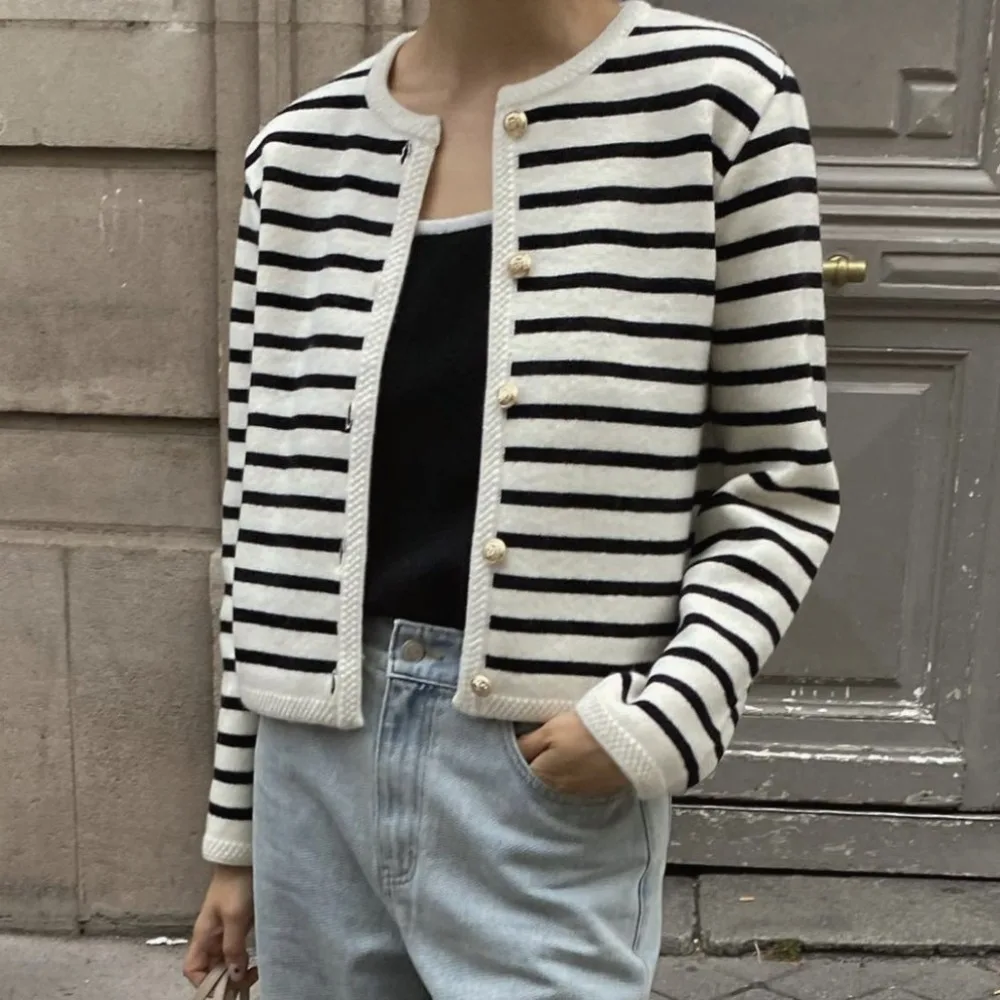売れ筋商品|||セセ ニット&セーター アウター レディース Women's Short-Sleeve Striped Cardigan Antique White LILLUSORY Women's Striped Cardigan Sweaters Fall Outfits