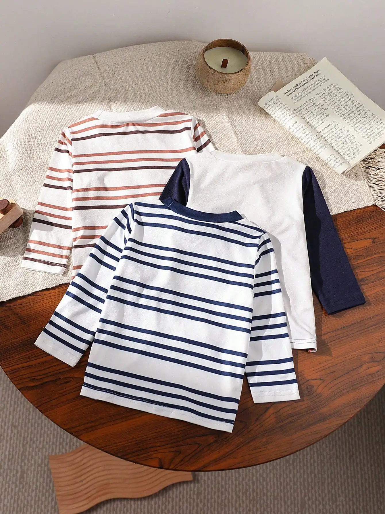 A Classic, Casual And Soft Striped Long-Sleeved 3-Piece Set For Spring And Autumn Korean Style Baby Boys