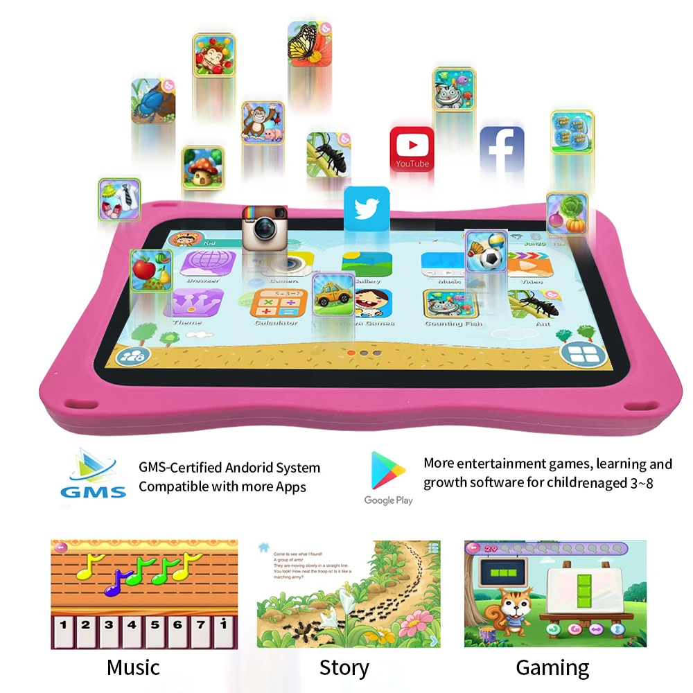 BDF Tablet for Kids 7 Inch Android 11 System 32 GB WiFi Bluetooth Dual Camera Educational Software Installed with Proof Case 6