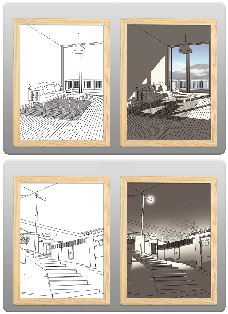 2023 INS Led Night Light Painting USB Plug Dimming Wall Artwork Table Lamp Gift Sunlight Window Wooden Photo Night Lamp Luminous