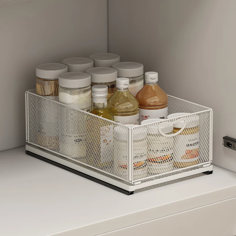 Organizzatore per Armadi Estraibili, Ripiani Portaoggetti per Cassetti Estraibili Silenziosi e Scorrevoli in Acciaio Al Carbonio, Cassetto Estraibile per Mobili da Cucina