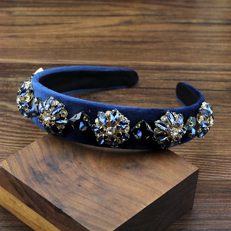 IYOU Retrò Strass Fascia per Capelli Bande Cristallo per Capelli Blu Navy Accessori per Capelli Party Compleanno per Donne