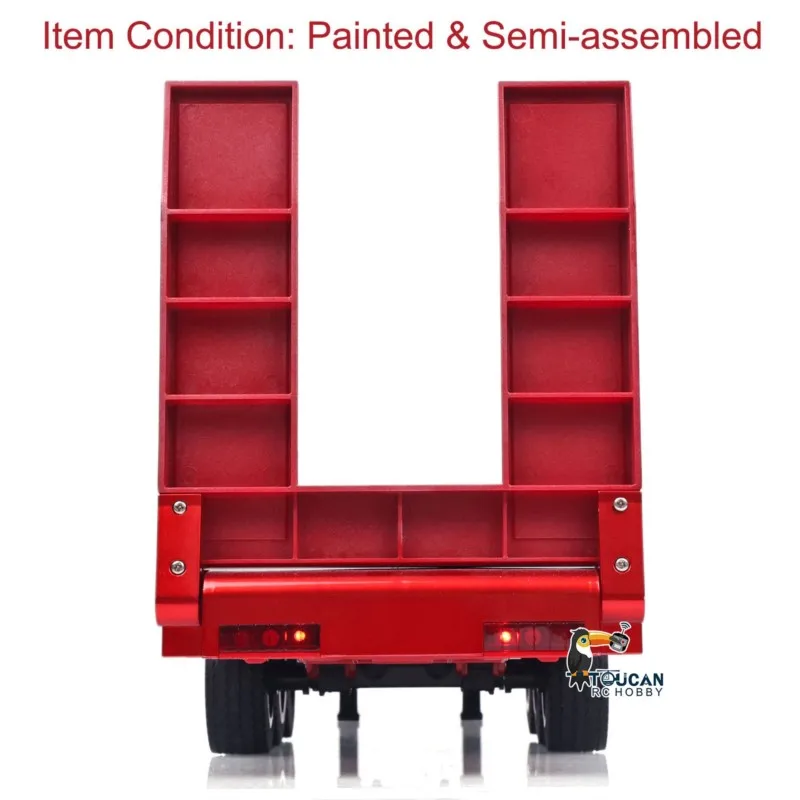 Vue arrière de la semi-remorque plateau 3 essieux 1/18 pour HUINA 1501 RC, montrant le plateau de chargement.