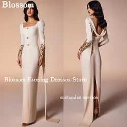 Square Neck Long Sleeves Long Cape Evening Dresses Backless Sequins Elegant Women Black Prom Dress Formal Party Gown vestidos de
