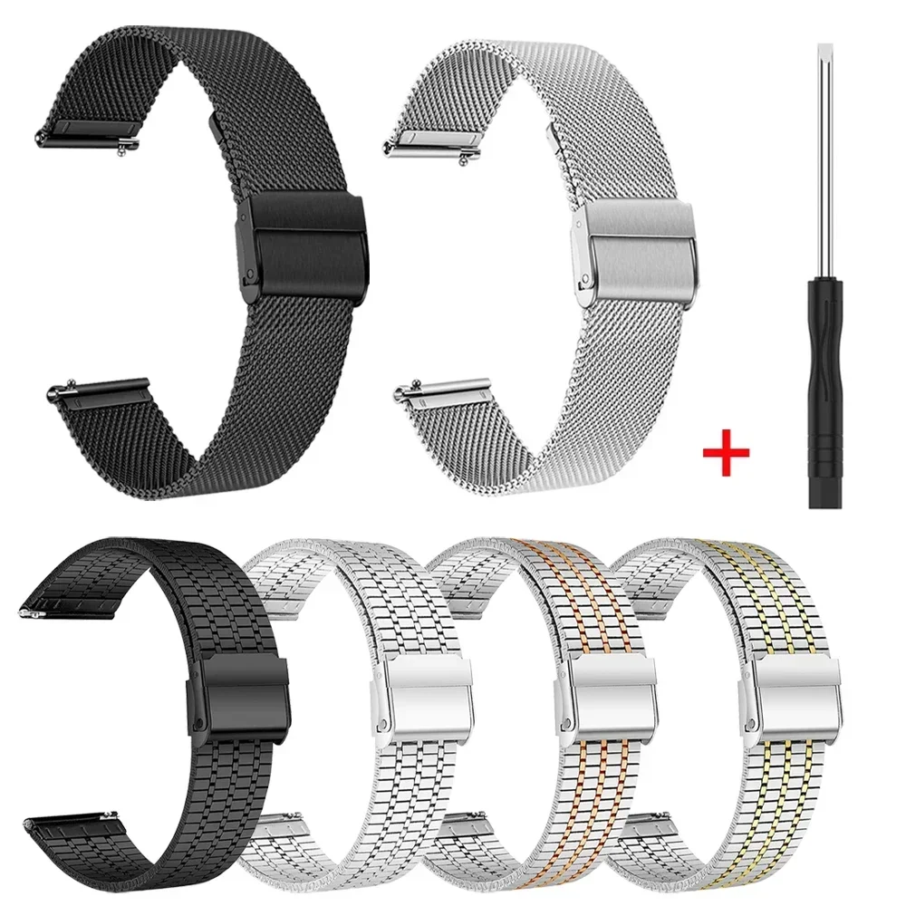 Milanese Stainless Steel Loop Bracelet Watch Band, 20mm & 22mm