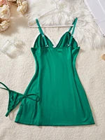 Nouvelle Lingerie Sexy pour femmes dentelle transparente Patchwork vêtements de nuit fronde vêtements de nuit élégants nuisette côté robe et string ensemble 6