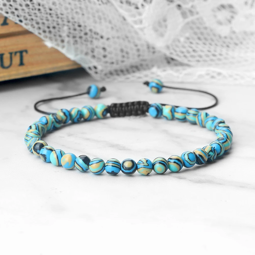 Multicolor Minimalist Natural Malachite Beaded Bracelet – Handmade Yoga Jewelry