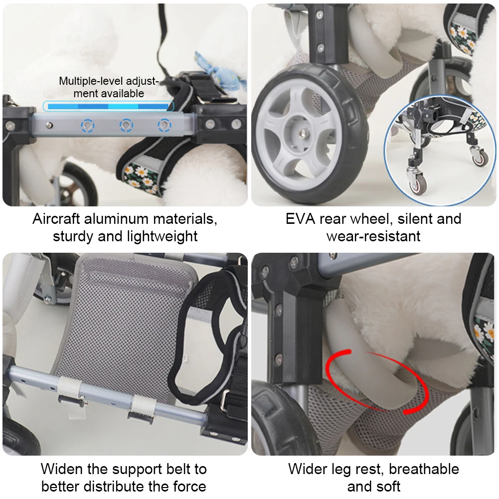 Rehabilitation Training Adjustable Dog Wheelchair for Hind Legs for Disabled Dogs Lightweight Aluminum Support Pet Mobility Cart