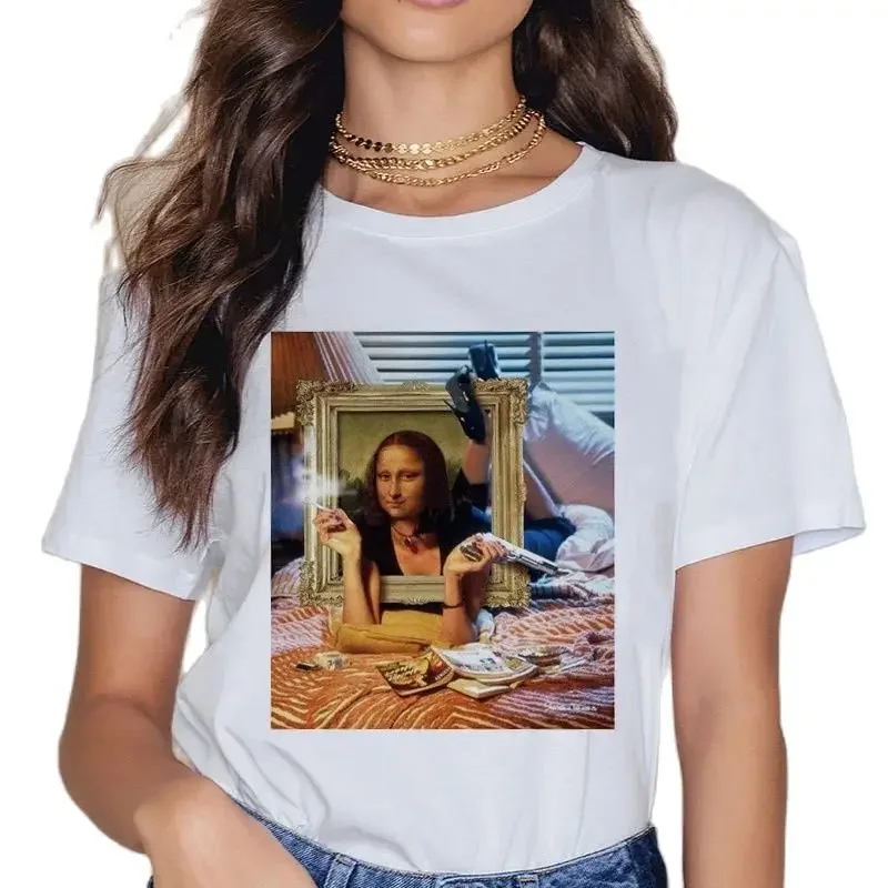 

Spoof Vintage Oil Painting Printed T-shirt Short Sleeve Ladies Tops Women Clothes Graphic T Shirts Harajuku Oversized Aesthetic
