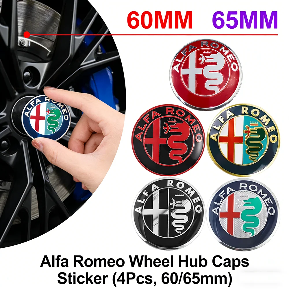 Alfa Romeo Wheel Hub Caps Sticker Set - Premium Car Wheel Center Emblems, 4-Piece Accessory Kit