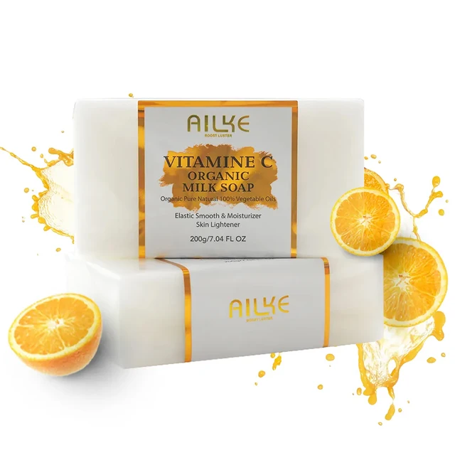Ailke Bio-Milchseifen mit Vitamin C, Aufhellung, Faltenreduzierung, Anti-Aging, Glättung und Haut weichmachend, 200 g