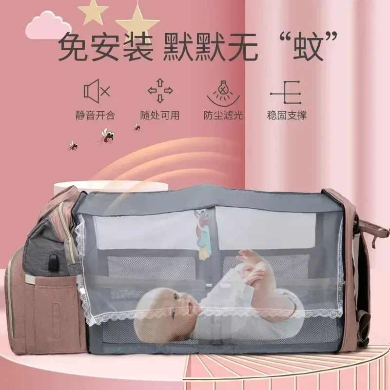 Folding Mommy Bag Portable Folding Crib Bed Large-capacity Baby Backpack Female Mommy Outting Bag Activity Diaper Nappy Bags diaper bag,maternity bag,diaper backpack
