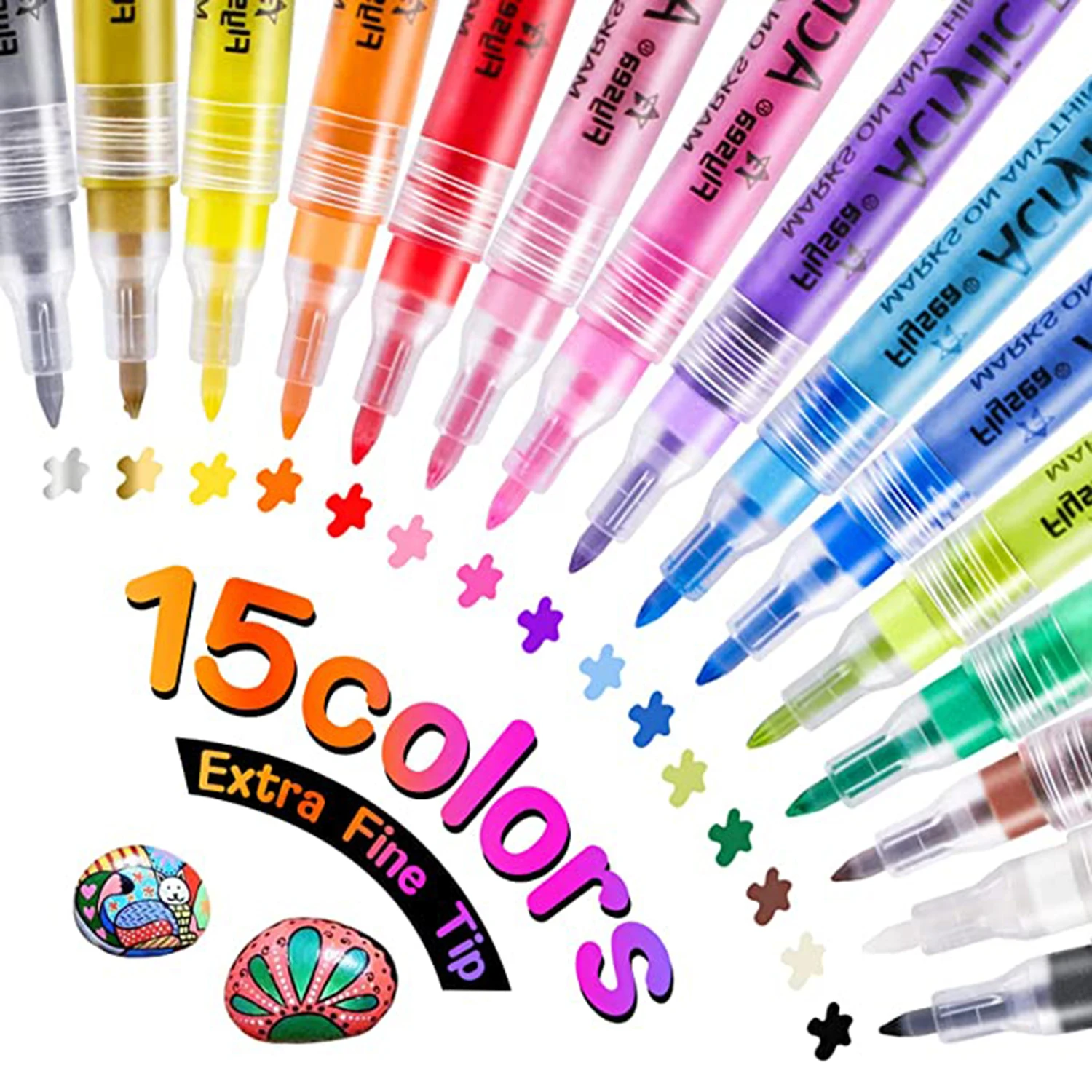 

15 Colors Acrylic Paint Marker 0.7mm Art Markers Non-toxic Acrylic Pens Waterproof Extra Fine Tip Graffiti Markers for DIY Craft