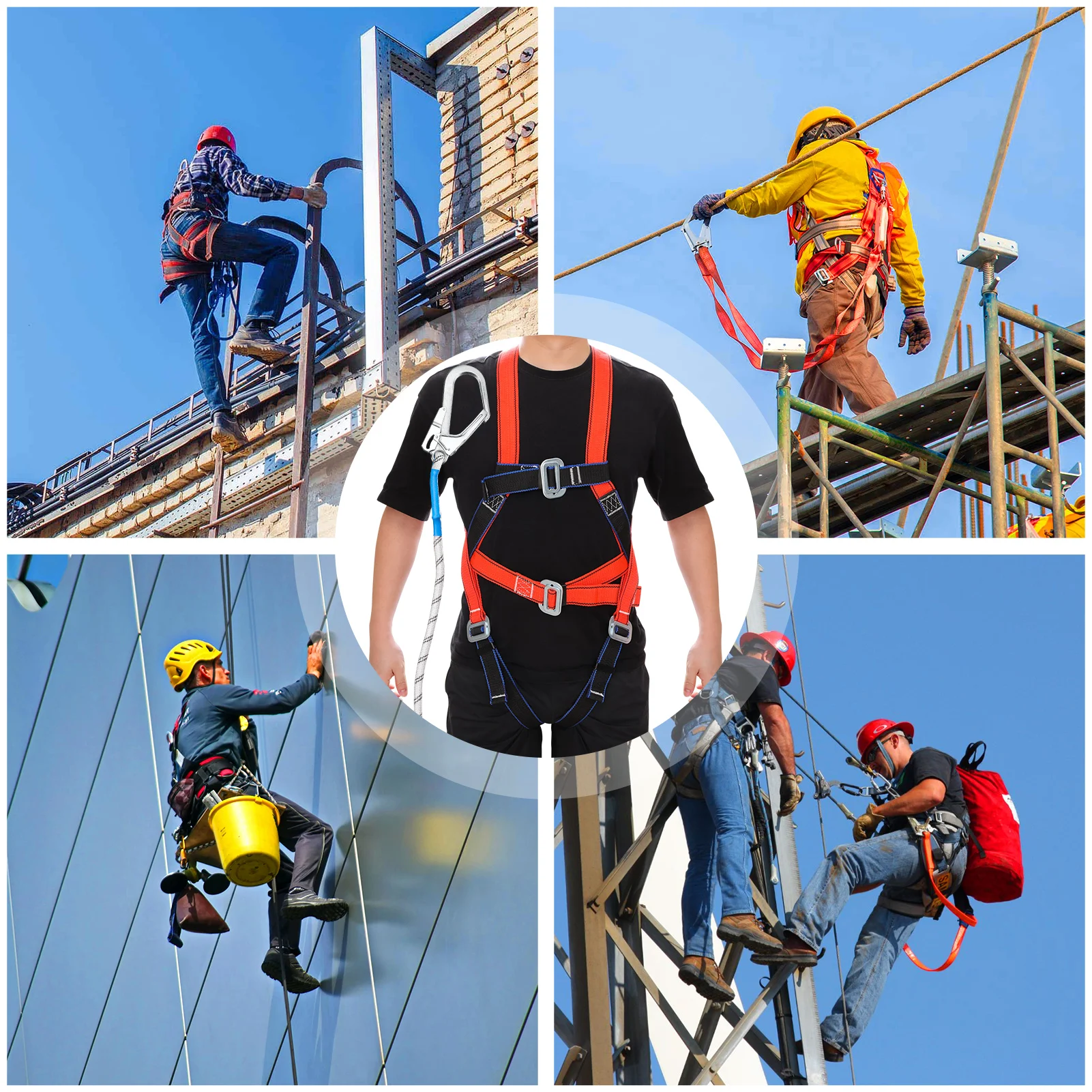 Safety Roofing Harness with Hook Chest Waist Crotch Adjustment for Air-conditioning Installation safety harnesses