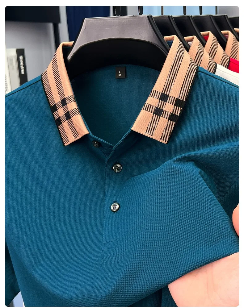 High quality striped lapel short sleeve T-shirt men's summer comfort fashion trend loose casual new breathable luxury polo shirt 20 S861480d588f840e9a8eff4f0736a74b0e