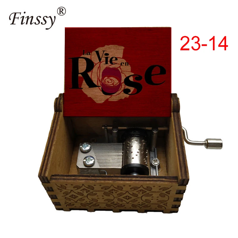 Romance Edith Piaf Print France La Vie En Rose Black Wooden Music Box Caixa De Musica Song Christmas Party Home Office Casket