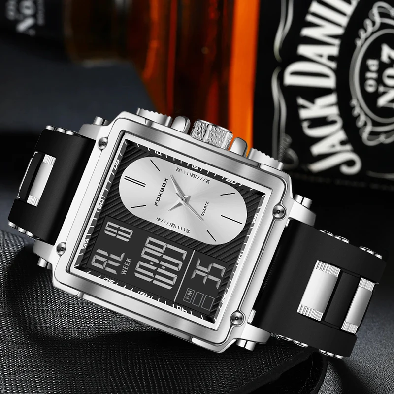 LIGE New Fashion Square Digital Watches for Men Casual Military Dual Display Watch Men Sport Waterproof Chronograph Montre Homme