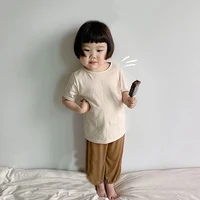 2024 New Infant Baby Boys Girls Korean O-neck Tee Summer Kids Short Sleeves Fashion T-Shirt Clothing Children Cotton Solid Tops 2
