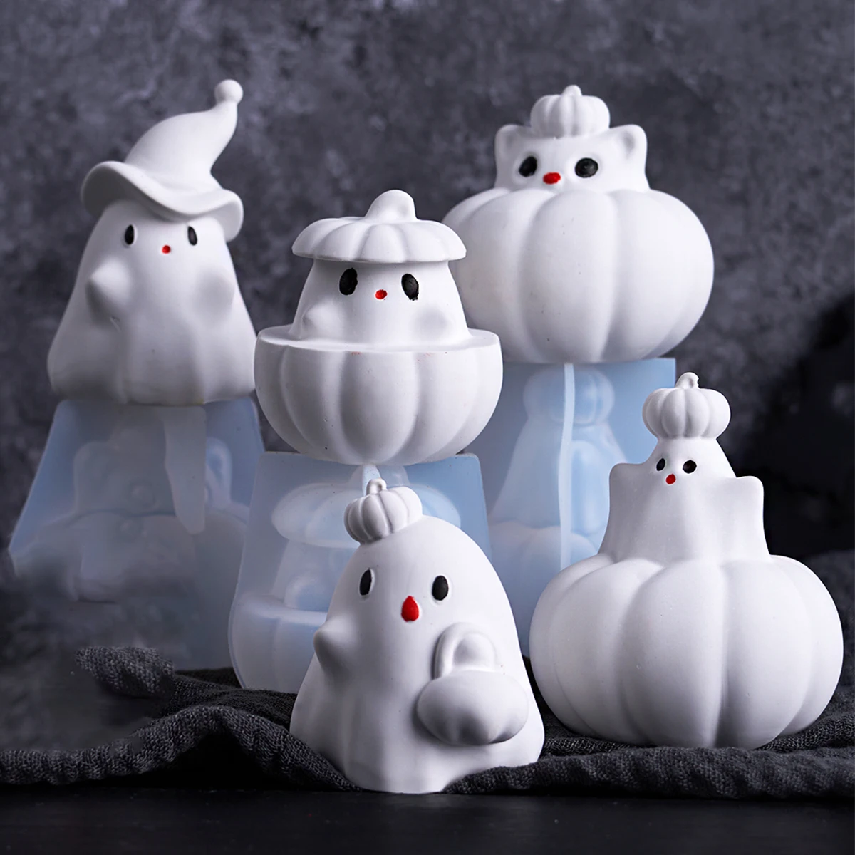 할로윈 호박 유령 실리콘 몰드 DIY 3D 향초 비누 몰드 귀여운 공예 선물 석고 UV 에폭시 레진 장식 몰드