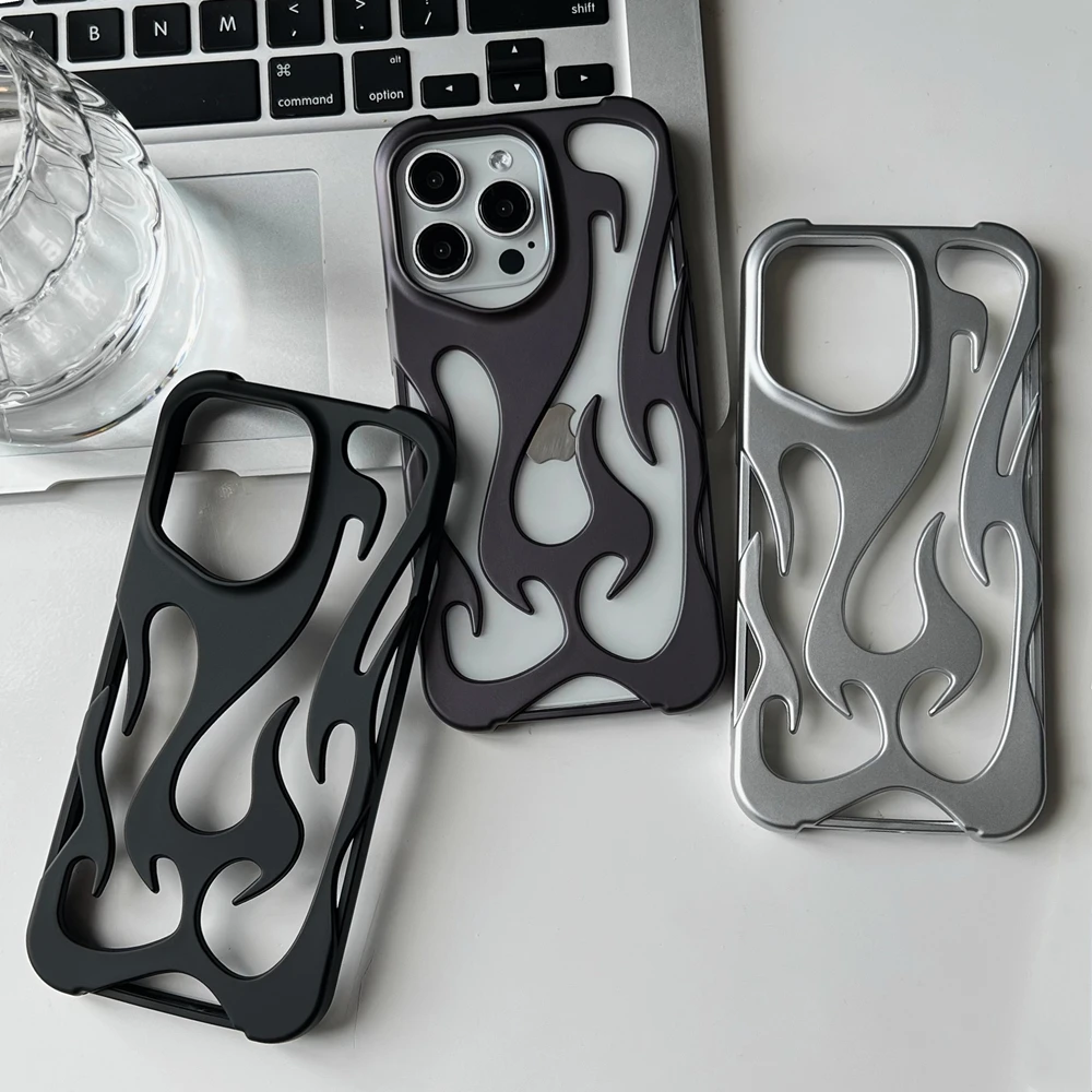 Fashion Matte 3D Hollowed Flame Phone Case For iphone 17 Air 16 Pro Max 15 Plus 14 13 12 11 Electroplated Soft Back Cover capa 1