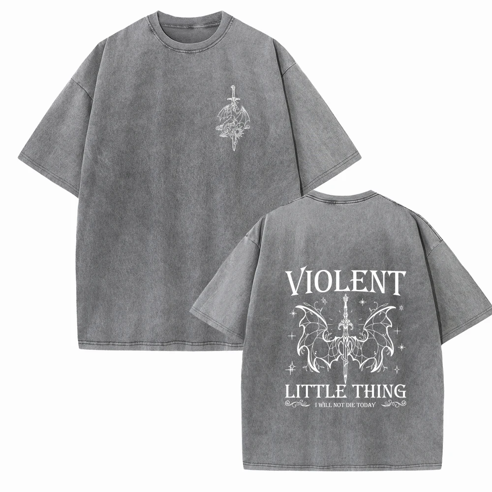 Violent Little Thing Vintage Unisex Harajuku O-Neck Dragon Rider Short Sleeve Cotton T-Shirts Fourth Wing Fan Gift Shirts 2